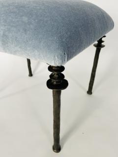  Bourgeois Boheme Atelier Pair of Sorgue Stools Blue Mohair Fabric - 2038810