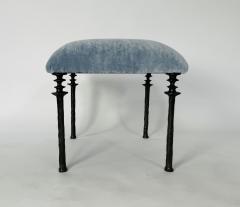  Bourgeois Boheme Atelier Pair of Sorgue Stools Blue Mohair Fabric - 2038811