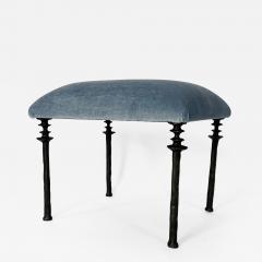  Bourgeois Boheme Atelier Pair of Sorgue Stools Blue Mohair Fabric - 2040390