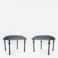  Bourgeois Boheme Atelier Pair of Sorgue Stools Blue Mohair Fabric - 2040391