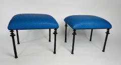  Bourgeois Boheme Atelier Pair of Sorgue Stools Blue Ostrich Leather Cushions - 2207388