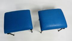  Bourgeois Boheme Atelier Pair of Sorgue Stools Blue Ostrich Leather Cushions - 2207390