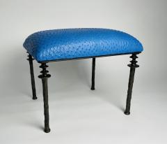  Bourgeois Boheme Atelier Pair of Sorgue Stools Blue Ostrich Leather Cushions - 2207393