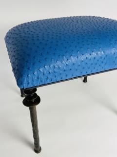  Bourgeois Boheme Atelier Pair of Sorgue Stools Blue Ostrich Leather Cushions - 2207395