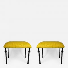  Bourgeois Boheme Atelier Pair of Sorgue Stools Citron Ostrich Leather - 2194521