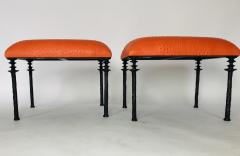  Bourgeois Boheme Atelier Pair of Sorgue Stools Tangerine Ostrich Leather - 1041972