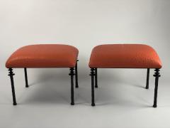  Bourgeois Boheme Atelier Pair of Sorgue Stools Tangerine Ostrich Leather - 1041975