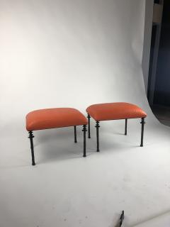  Bourgeois Boheme Atelier Pair of Sorgue Stools Tangerine Ostrich Leather - 1041976