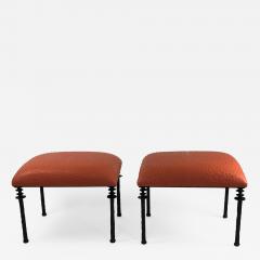  Bourgeois Boheme Atelier Pair of Sorgue Stools Tangerine Ostrich Leather - 1042413