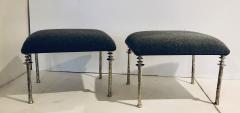  Bourgeois Boheme Atelier Pair of Sorgue Stools White Bronze with Grey Cashmere Cushions  - 1053223