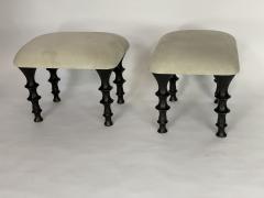  Bourgeois Boheme Atelier Pair of St Paul Stools Green Tea Suede Cushions - 1337228