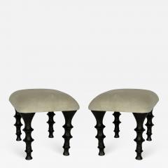  Bourgeois Boheme Atelier Pair of St Paul Stools Green Tea Suede Cushions - 1338571