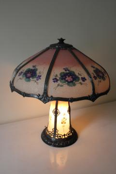  Bradley Hubbard Manufacturing Company Antique Reverse Painted Eight Glass Panel Lamp - 3156710