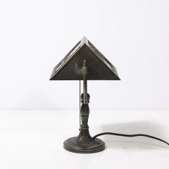  Bradley Hubbard Manufacturing Company Arts and Crafts Bronze Bradley Hubbard Scenic Slag Glass Paneled Table Lamp - 4304463