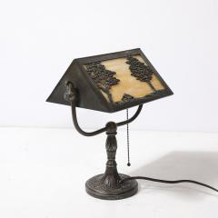  Bradley Hubbard Manufacturing Company Arts and Crafts Bronze Bradley Hubbard Scenic Slag Glass Paneled Table Lamp - 4304464