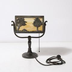  Bradley Hubbard Manufacturing Company Arts and Crafts Bronze Bradley Hubbard Scenic Slag Glass Paneled Table Lamp - 4304468