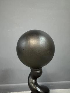  Bradley Hubbard Manufacturing Company Bradley Hubbard Andirons Cast Iron Cannonball Tops Over Corkscrew Columns - 3101885