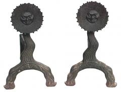  Bradley Hubbard Manufacturing Company Pair of Bradley and Hubbard American Country Wrought Iron Andirons - 4199859