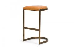  Brenton Set of 4 Brenton Brass Wood Tan Upholstered Horseshoe Cantilever Bar Stools - 4274817