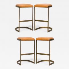  Brenton Set of 4 Brenton Brass Wood Tan Upholstered Horseshoe Cantilever Bar Stools - 4307229