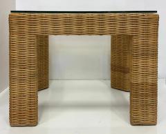  Brown Jordan Furniture Vintage Brown Jordan Woven Wicker Cube Club Chairs Pair with Cushions Marked - 4125727