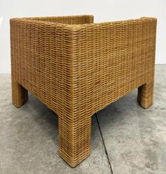  Brown Jordan Furniture Vintage Brown Jordan Woven Wicker Cube Club Chairs Pair with Cushions Marked - 4125732