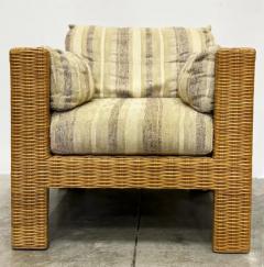  Brown Jordan Furniture Vintage Brown Jordan Woven Wicker Cube Club Chairs Pair with Cushions Marked - 4125749