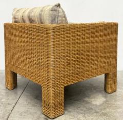  Brown Jordan Furniture Vintage Brown Jordan Woven Wicker Cube Club Chairs Pair with Cushions Marked - 4125755