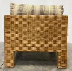  Brown Jordan Furniture Vintage Brown Jordan Woven Wicker Cube Club Chairs Pair with Cushions Marked - 4125758