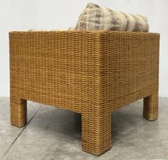  Brown Jordan Furniture Vintage Brown Jordan Woven Wicker Cube Club Chairs Pair with Cushions Marked - 4125761