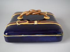  Brown Westhead Moore Co Brown Westhead Moore and Co Majolica Belted Suitcase Box and Cover - 1959473