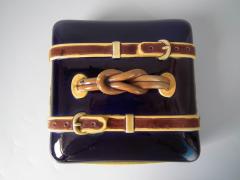 Brown Westhead Moore Co Brown Westhead Moore and Co Majolica Belted Suitcase Box and Cover - 1959474