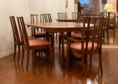  Broyhill Brasilia Broyhill Brasilia Dining Table Chairs in Walnut Pink Upholstery w 2 Leaves - 3955158