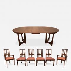  Broyhill Brasilia Broyhill Brasilia Dining Table Chairs in Walnut Pink Upholstery w 2 Leaves - 3955843