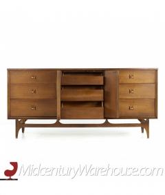  Broyhill Brasilia Broyhill Brasilia Mid Century Walnut and Brass 9 Drawer Lowboy Dresser - 3092162