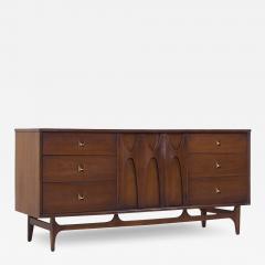  Broyhill Brasilia Broyhill Brasilia Mid Century Walnut and Brass 9 Drawer Lowboy Dresser - 3995474