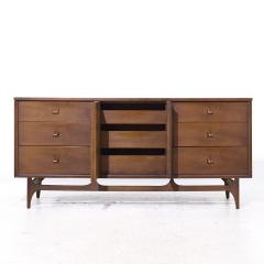  Broyhill Brasilia Broyhill Brasilia Mid Century Walnut and Brass 9 Drawer Lowboy Dresser - 4105694