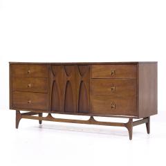  Broyhill Brasilia Broyhill Brasilia Mid Century Walnut and Brass 9 Drawer Lowboy Dresser - 4214658
