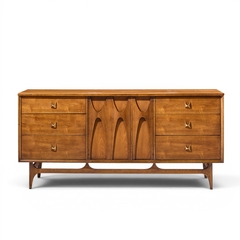  Broyhill Brasilia Broyhill Brasilia Mid Century Walnut and Brass 9 Drawer Lowboy Dresser - 4704484