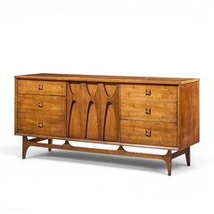  Broyhill Brasilia Broyhill Brasilia Mid Century Walnut and Brass 9 Drawer Lowboy Dresser - 4704485
