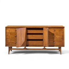  Broyhill Brasilia Broyhill Brasilia Mid Century Walnut and Brass 9 Drawer Lowboy Dresser - 4704487