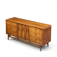  Broyhill Brasilia Broyhill Brasilia Mid Century Walnut and Brass 9 Drawer Lowboy Dresser - 4704488