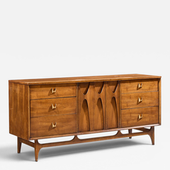  Broyhill Brasilia Broyhill Brasilia Mid Century Walnut and Brass 9 Drawer Lowboy Dresser - 4705613