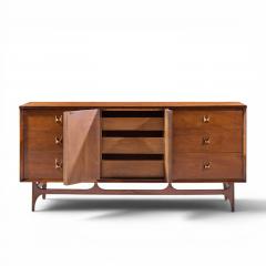  Broyhill Brasilia Broyhill Brasilia Mid Century Walnut and Brass Lowboy 9 Drawer Dresser - 4646368
