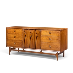  Broyhill Brasilia Broyhill Brasilia Mid Century Walnut and Brass Lowboy Dresser - 4738435