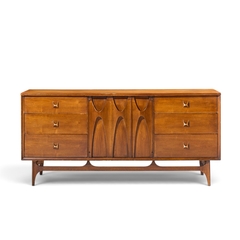  Broyhill Brasilia Broyhill Brasilia Mid Century Walnut and Brass Lowboy Dresser - 4738438