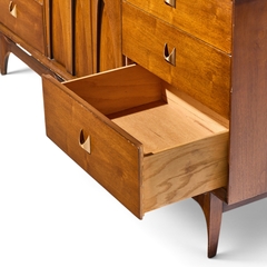  Broyhill Brasilia Broyhill Brasilia Mid Century Walnut and Brass Lowboy Dresser - 4738440