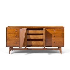  Broyhill Brasilia Broyhill Brasilia Mid Century Walnut and Brass Lowboy Dresser - 4738442