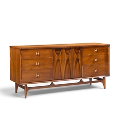  Broyhill Brasilia Broyhill Brasilia Mid Century Walnut and Brass Lowboy Dresser - 4738506