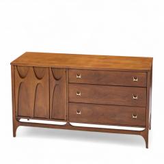 Broyhill Brasilia Broyhill Brasilia Mid Century Walnut and Brass Offset Credenza and Hutch - 4371065